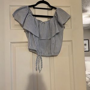 XS/S powder blue and white stripe off the shoulder top!
